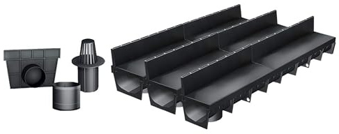 MEA Pack de 3 Caniveaux Extérieurs MEAPARK – Grille à Fente en PP Recyclé – Drainage Terrasse, Piscine, Jardin – Classe A15 Piéton – Largeur utile 10 cm