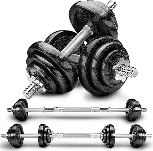 RE:SPORT 2 in 1 Hanteln Set 20 kg | Hantelset Gusseisen verstellbar | Kurzhantel & Langhantel | Sternverschlüsse & Verbindungsrohr