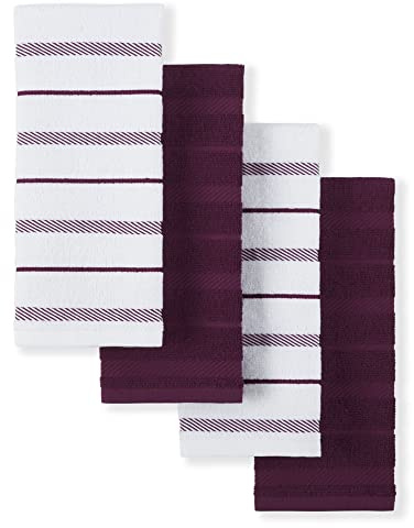 KitchenAid Albany Kitchen Towel 4-Pack Set, Cotton, Boysenberry Purple/White, 16x26