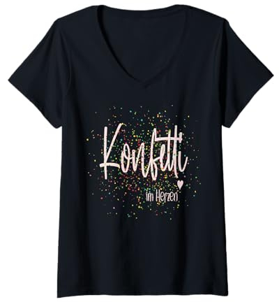 Damen Konfetti im Herzen Karneval Party T-Shirt mit V-Ausschnitt
