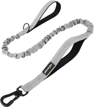 Plutus Pet Tactical Dog Lead with Carabiner Clasp, Reflective Nylon with 2 Padded Handles, Bungee Dog Lead for Medium and Large Breed, Grey