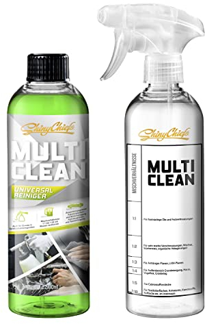 ShinyChiefs MULTI CLEAN UNIVERSALREINIGER SET mit Mischverhältnisflasche, Hochkonzentrierter alkalischer Allzweckreiniger für Auto und Haushalt - Allesreiniger, jede Oberfläche, verdünnbar, 500ml