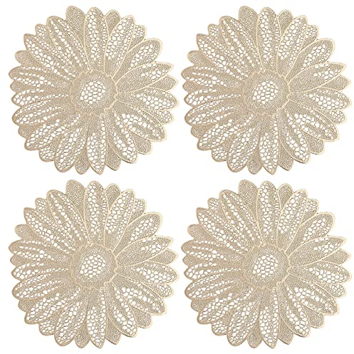4 Pieces Round Placemats Washable Placemats, Non-Slip Grip PVC Placemat Heat Resistant Placemats for Home Restaurant Dining Table.