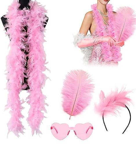 Boa Piume Rosa Boa Di Piume, Boa Di Piume Colorate, 2 m, Con Occhiali Da Sole Senza Bordi, Per Feste Di Nozze Danzanti, Accessori Per Boa, Piuma, Boa Da Donna, Per Cosplay, Halloween