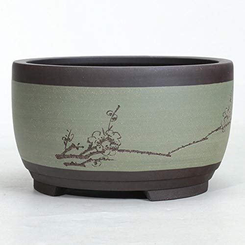 DSHUB Vaso per Fiori Bonsai Extra Grande Vaso per Bonsai Rotondo in Ceramica Grande, Medio e Piccolo Vaso per Piante Verde Bacino di Ventilazione in Stile Cinese a Forma di Tamburo Fioriera per or