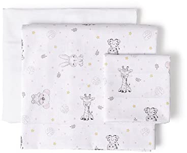 Juego de sábanas de Minicuna KOALA en blanco rosa · 100% ALGODÓN · INTERBABY
