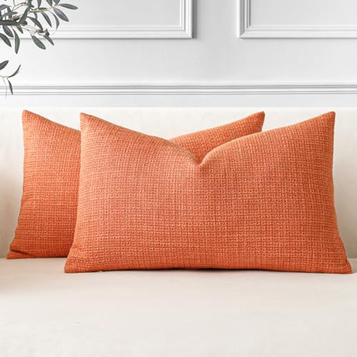 JOTOM 2er Set Leinen Kissenbezüge, Dekorative Weich Einfarbig Wurf Kissenbezug Moderne Kissenhüllen Sofakissen Dekokissen Zierkissenbezug für Wohnzimmer Schlafzimmer Deko (40x60cm, Orange)