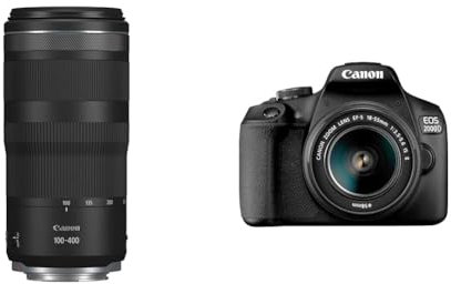 Canon RF 100-400mm F5.6-8 IS USM - Lens Canon R System Cameras, Ideal Wildlife Photography, Sports & EOS 2000D DSLR Camera and EF-S 18-55 mm f/3.5-5.6 IS II Lens - Black