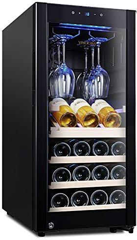 Suuim Refrigerador para vinos de 90 litros Refrigerador para vinos para 20 Botellas Encimera pequeña Bodegas Independientes Compresor Absorción silenciosa de Impactos con portavasos Colgante