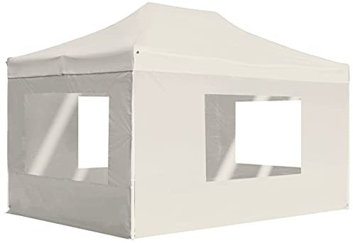Chaduof Profi-Partyzelt Faltbar mit Wänden Aluminium 4,5x3 m Creme Pavillon, Faltpavillon, Gazebo, Überdachung Garten, Sonnenschutz Zelt, Poolzelt, Pop Up Zelt, Pergola