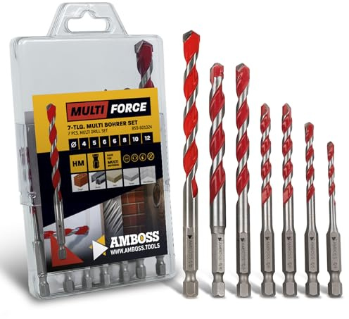 Amboss Mehrzweck Bohrer Set Multifunktionsbohrer Multibohrer 7teilig Ø 4,5,2x6,8,10,12 mm | für Holz, Bleche, Gipskarton, (Edel-) Stahl, Mauerwerk uvm. | für Bohrmaschinen/Akkuschrauber