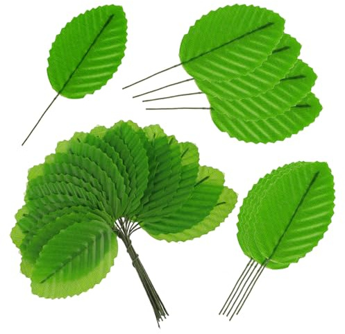 200 Pcs Green Silk Artificial Leaves Wired Single Leaf, Wire Crafts Leaves
