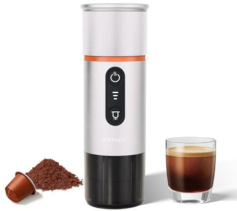 COTGCO tragbare Espresso‑Maschine 20 bar selbstheizend | Akku‑Espressomaschine 13500mAh & 80ml | Kaffeemaschine to go kompatibel mit NS Kapseln – Camping Auto Büro - Weiß