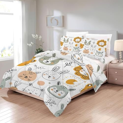 Bettdecke 200x220 Ohne Bezug Nutzbar, Kaninchen Sonnenblume Bettdecken Waschbar Ganzjahresdecke Kinder 4 Jahreszeiten Steppdecke, Bettzeug Microfaser mit 2 Kissenbezug für Sommer Winter Doppelbett