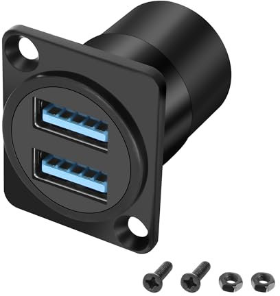 XMSJSIY D-Type USB 3.0 Panel Mount Adapter Dual USB Type-A Panel Mount Socket Female to Female Coupler 2-port Type-A Panel Fixed Pass Through Module For Data Transfer and Charging (D-Type)