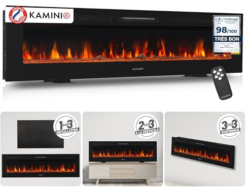 KAMINIO Elektrisk kamin MARLON - Elektrisk 3-i-1 kamin med värme, 3D-flammeseffekt, 12 flammfärger, fjärrkontroll (70 tum (177,8 cm))