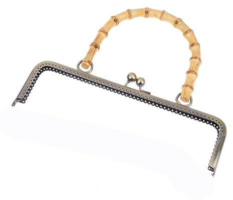 Chiusura Borsa Uncinetto Borsa a Tracolla in Metallo Stile Vintage, con Chiusura a Bacio, con Manico in bambù, Fermagli for Gioielli, Elementi di Fissaggio for Cucire, Forniture for Borse(25cm Light)