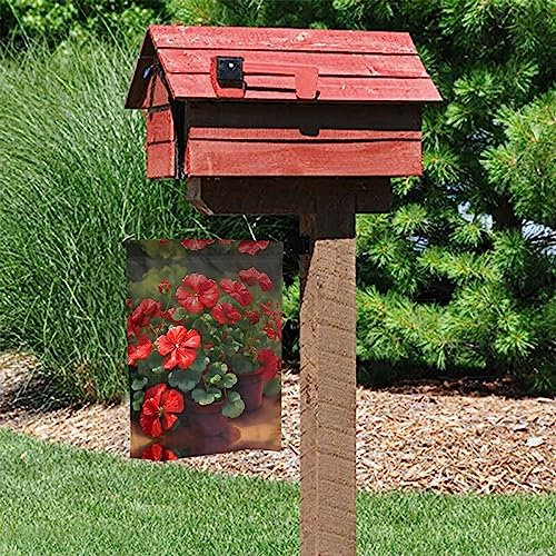 WZYWHJ Rote Geranien Gartenflagge 30,5 x 45,7 cm – dicke, stabile Outdoor-Dekoflagge für Garten, Rasen, Balkon