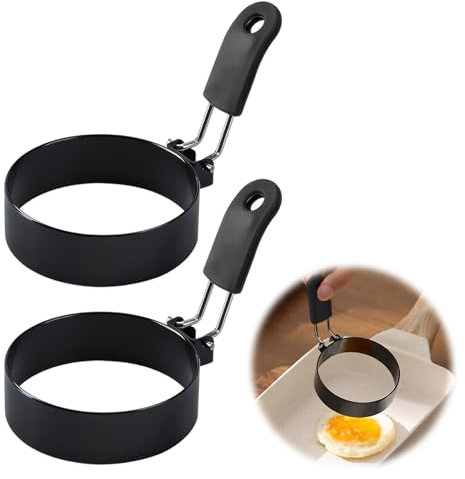 2 Stück Spiegeleierformen für die Pfanne,Pancake Form,Spiegeleiform,Eierform für die Pfanne,Spiegeleier Form,Eierformer,Pochierte Eier Form,Panflip Egg Pfannkuchenform,Kinder Liwanzenpfanne (Schwarz)