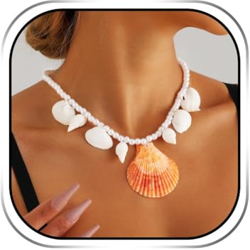 Handcess Collar de concha estilo bohemio, collar de perlas de playa, collar con colgante de caracola para mujer