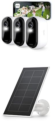 Arlo Essential 2 HD, Caméra de Surveillance WiFi Extérieure sans Fil, Autonomie de 6 Mois, Vision Nocturne Couleur, Éclairage, Sirène et Audio Bidirectionnel, Essai Secure Inclus, 3 Caméras Blanc