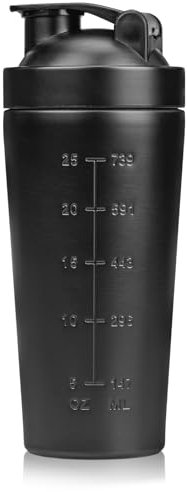 JACMKEON Protein Shaker Bottle 750ml, Shaker Cup Stainless Steel with Mixer Ball for Fitness Sports and Travel - Black