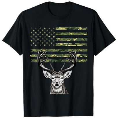 Buck Elch Hirsch Jäger Camouflage USA Flagge Jagd T-Shirt