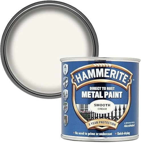 Hammerite Metal Paint Smooth Cream 250ml – Direct to Rust Protective Coating | Quick Drying, No Primer Needed, Single Coat | Interior & Exterior Metal, Anti-Corrosion, Weather Resistant