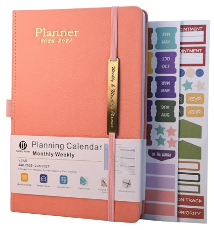 Diary 2026-2027 - 18 Month Diary from Jan. 2026 to Mid Year Jun.2027, A5 Week to View, Weekly & Month Planner with Leather Cover, Pen Loop, Inner Pocket (Pink)