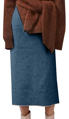 Jupe Femme Mi Longue, Jupe Portefeuille Femme Vintage Taille Haute en Laine Droit Couleur Unie Décontracté Confortable Chaud Ligne A Coupe Slim Chic Et Élégants Passe-Partout Streetwear Skirts