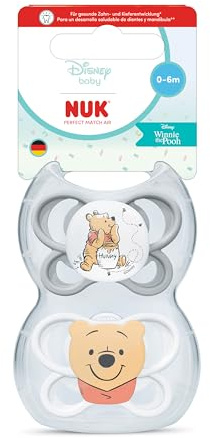 NUK Perfect Match Air nappflaskor för spädbarn | 0-6 månader | Ortodontiska nappar som främjar luftflöde och förhindrar dregelutslag | 95% acceptans hos barn** | Nalle Puh | 2 stycken