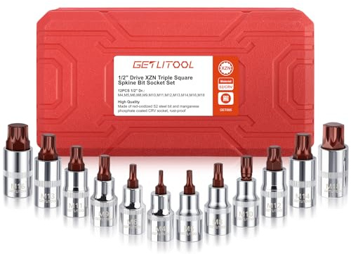 GETLITOOL 1/2 Sechskant Steckschlüsselsatz, 12tlg Innensechskant Nuss Satz XZN M4-M18 mit Kunststoffbox Set, S2-legierter Stahl Stecknüsse Bit Satz für Werkstatt Kfz-Reparatur DIY Innenvielzahn Nuss