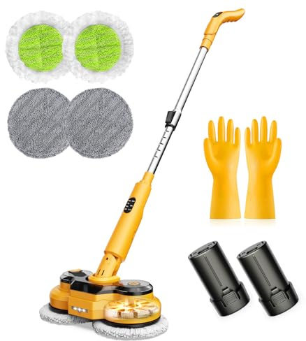 Qimedo Electric Mop for Hard Floor Cleaning, 800 RPM Power Spin Mop with 5000 mAh Rechargeable Batteries, Cordless Spray Mops for Wooden Floors, Tile