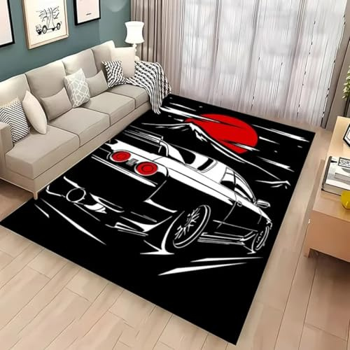 RUILBJM 3D Druck Graffiti Auto Teppich, Teenager Jungen Schlafzimmer Nachttisch Rug, Wohnzimmer Flanell Großer Carpet, Cooles Neon Sportwagen Dekorative rutschfeste Bodenmatte (Color 4,120x160cm)
