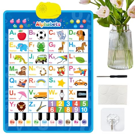 Trainer per l'alfabeto con guida vocale – Poster audio educativo per bambini, grafico a muro con alfabeto elettronico, sussidio didattico colorato, grafico di studio attivato al tocco, strumento