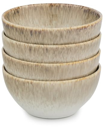 Yellowstone 4-Pc Rainwater Cereal Bowl Set – Durable Stoneware Bowls with Reactive Glaze Finish, 6-Inch Diameter, Microwave, Dishwasher & Oven Safe – Rustic Modern Everyday Dinnerware
