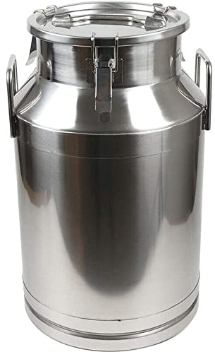 ApuaVireo&Co Bricco per il latte in acciaio inox 304 con coperchio richiudibile, robusta brocca per il trasporto del latte, secchio per vino, bottiglia di stoccaggio per liquidi e solidi (35L)