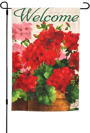 Banderas de pabellón de geranios rojos con patrones, adecuadas para decoración de jardín, balcón y patio.
