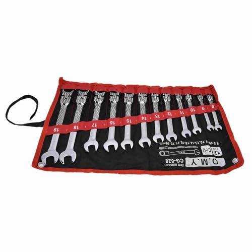 Tomantery Jeu de Clés à Cliquet Métriques en Acier au Chrome Vanadium 8-19 Mm avec Sac de Rangement, Kit combiné de 12 Pièces pour Mécanicien D'atelier (tête mobile)