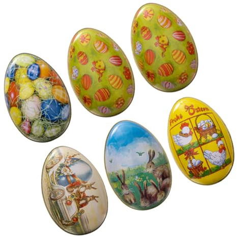 FOMIYES 6Pcs Easter Egg Shaped Candy Storage Boxes Set with Tin Material, Portable Easter Packaging Boxes for Candy, Cookies, and Wrapping Supplies