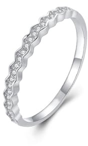 Whoiy guldring för kvinnor, bandringar vitguld halv evighet med laboratorieodlad diamant ansökningsring äkta guld vigselring, 49 (15.6), Ädelmetall Ädelsten, laboratorieodlad diamant
