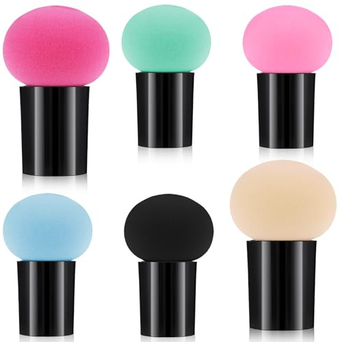 ElevateTech 6 Pcs Makeup Sponges with Handle Foundation Applicator Sponges Mushrooms-Shaped Makeup Sponge Puff Powder-Puff Beauty Tool for Foundation Creams Powders, Dry & Wet Use