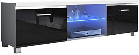 SelectionHome Módulo TV con Leds para Salón, Comedor, Modelo Led, Color Blanco Mate y Negro Brillo Lacado, Medidas: 150 cm (Ancho) x 40 cm (Alto) x 42 cm (Fondo)