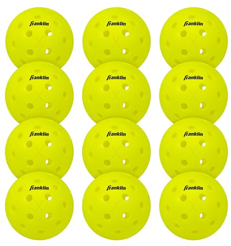 Franklin Sports Outdoor X-40 Lot de 12 balles de Pickleball approuvées par Les États-Unis (USAPA) Jaune Optique