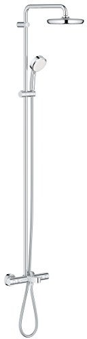 GROHE Cosmopolitan 210 - Duschsystem mit Thermostatbatterie (Wandmontage, Sicherheitssperre bei 38°C, höhenverstellbar, Antikalk- System), chrom, 26223001