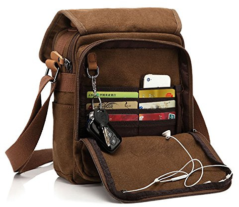 CHEREEKI Canvas Bag, Shoulder Bag Messenger Bag with Multiple Pockets (Hold 10 inch Tablet, Kindle)
