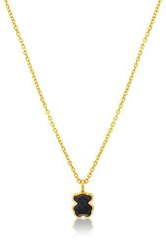 TOUS Collar con Baño de Oro 18kt sobre Plata y Colgante de Oso de Onix Trenzado para Mujer, Largo 45 cm, Elegante y Original, Colección Icon Color