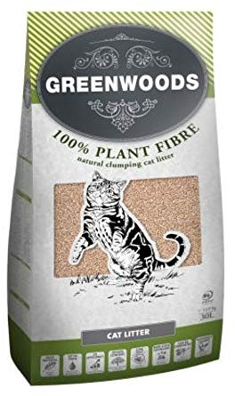 Greenwoods Katzenstreu, klumpend, 30 l, 100 % natürlich, biologisch abbaubar, mit natürlichem Holzduft, staubarm, inklusive Streuschaufel