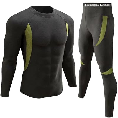 UNIQUEBELLA Mens Thermal Underwear Set Long Sleeve Tops Long Johns Thermal Base Layer Bottom Fleece Lined Quick Drying, M, Black 1
