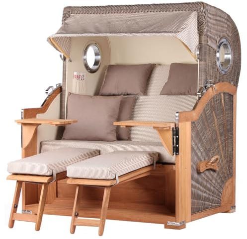 bene living Strandkorb-Set Königssee Teak Bullauge - PE grau - Modell 510 - Liftersystem